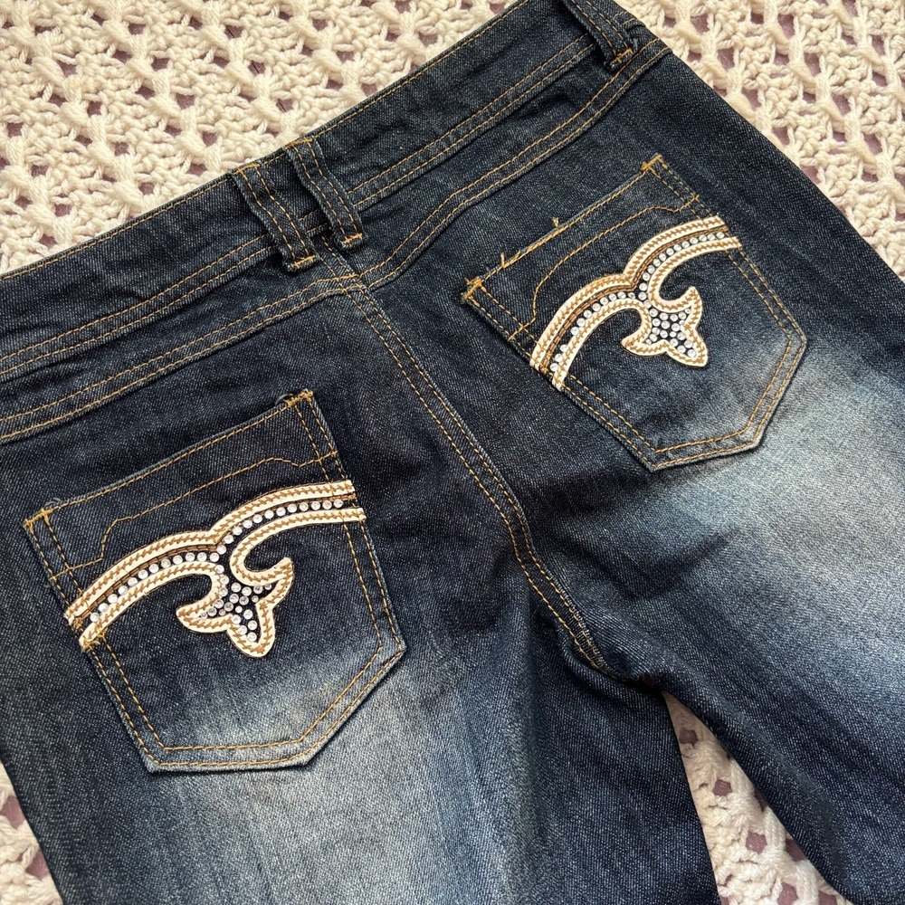 Arden B Embellished Back Pocket Bootcut Flare Jeans Women's Sz 6 W30 Dark Blue.